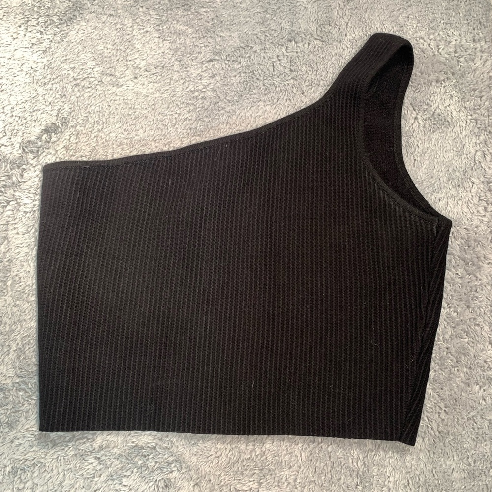 House of Harlow 1960 Black Ribbed One-Shoulder Tank Top